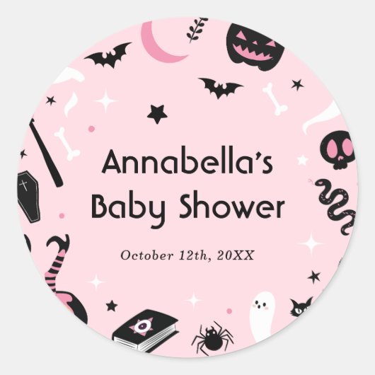 かわいいピンクのハロウィーンの赤ちゃんシャワー ラウンドシール (正面)