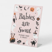 かわいいピンクのハロウィーンの赤ちゃん女の子シャワーの好意 台座サイン (正面)