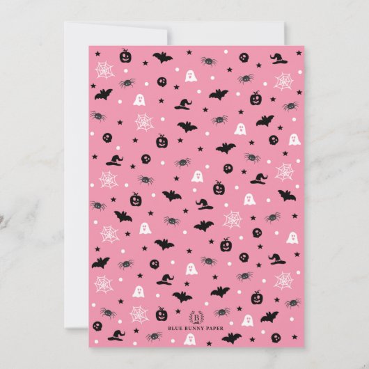 かわいいピンクのハロウィーン幽霊ガールベビーシャワー 招待状 (裏面)