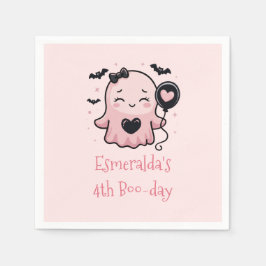 かわいいピンクのハロウィーン幽霊誕生日パーティー スタンダードカクテルナプキン