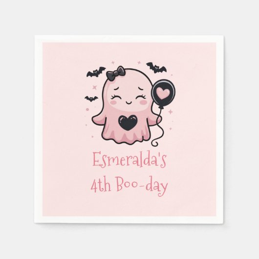かわいいピンクのハロウィーン幽霊誕生日パーティー スタンダードカクテルナプキン (正面)
