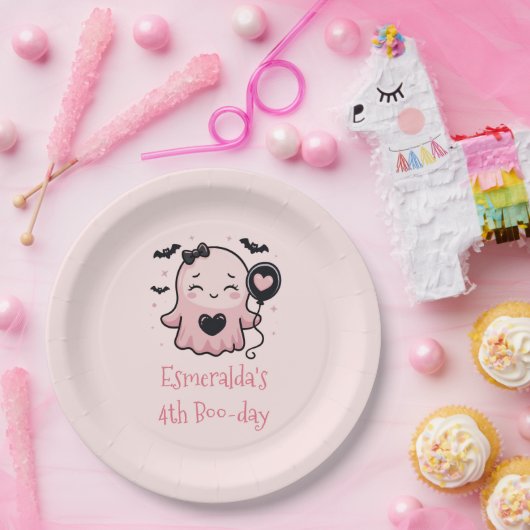 かわいいピンクのハロウィーン幽霊誕生日パーティー ペーパープレート (パーティー)