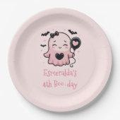 かわいいピンクのハロウィーン幽霊誕生日パーティー ペーパープレート (正面)