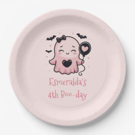 かわいいピンクのハロウィーン幽霊誕生日パーティー ペーパープレート