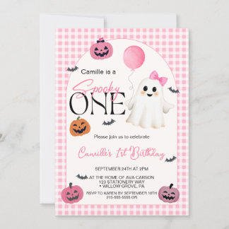 かわいいピンクのハロウィーン幽霊1st誕生日 招待状