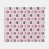 かわいいピンクのハロウィーン幽霊、カボチャ&ボウ フリースブランケット (正面(横))