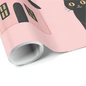 かわいいピンクのハロウィーン猫と魔女帽子 ラッピングペーパー (ロールコーナー)