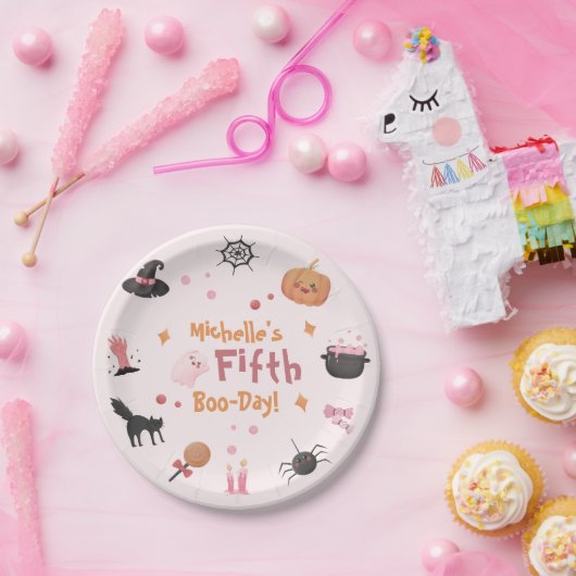 かわいいピンクのハロウィーン誕生日パーティー ペーパープレート (パーティー)