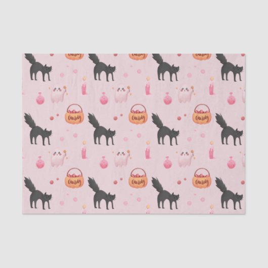 かわいいピンクのハロウィーン誕生日パーティー 薄葉紙 (正面)