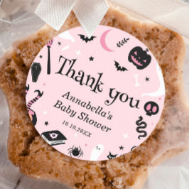 かわいいピンクのハロウィーン赤ちゃんシャワーありがとう ラウンドシール