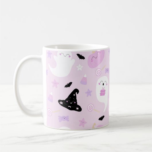 かわいいピンクのハロウィーン コーヒーマグカップ (左)