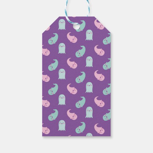 かわいいピンクのハロウィーン、幽霊、こうもり、クモ ギフトタグ (裏面)