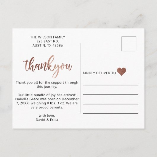 かわいいピンクのハローフォトベビー発表 案内ポストカード (裏面)