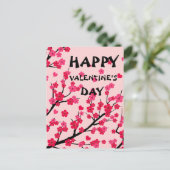 かわいいピンクのハートさくらんぼ花 ポストカード (スタンド正面)