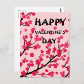 かわいいピンクのハートさくらんぼ花 ポストカード (正面/裏面)