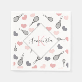 かわいいピンクのハートとテニスラケットのパターンスポーツ スタンダードカクテルナプキン