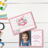 かわいいピンクのハートとフォトミニバレンタインデー ノートカード