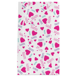 かわいいピンクのハートと愛 – ロマンチックなパターン スモールペーパーバッグ