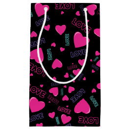 かわいいピンクのハートと愛 – ロマンチックなパターン スモールペーパーバッグ