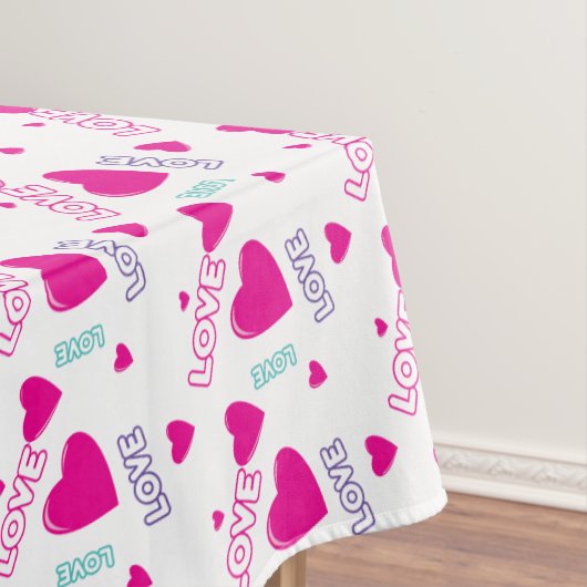 かわいいピンクのハートと愛 – ロマンチックなパターン テーブルクロス (インサイチュ)