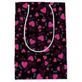 かわいいピンクのハートと愛 – ロマンチックなパターン ミディアムペーパーバッグ (正面)