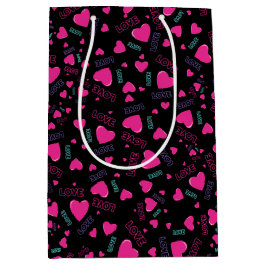 かわいいピンクのハートと愛 – ロマンチックなパターン ミディアムペーパーバッグ