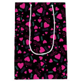かわいいピンクのハートと愛 – ロマンチックなパターン ミディアムペーパーバッグ (裏面)