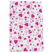 かわいいピンクのハートと愛 – ロマンチックなパターン ミディアムペーパーバッグ (正面)