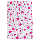 かわいいピンクのハートと愛 – ロマンチックなパターン ミディアムペーパーバッグ (裏面)