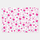 かわいいピンクのハートと愛 – ロマンチックなパターン ラッピングペーパーシート (正面)