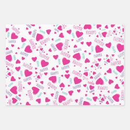かわいいピンクのハートと愛 – ロマンチックなパターン ラッピングペーパーシート