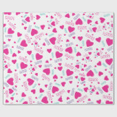 かわいいピンクのハートと愛 – ロマンチックなパターン ラッピングペーパー (フラット)