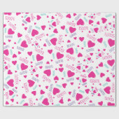 かわいいピンクのハートと愛 – ロマンチックなパターン ラッピングペーパー (フラット)