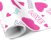 かわいいピンクのハートと愛 – ロマンチックなパターン ラッピングペーパー (ロールコーナー)