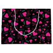 かわいいピンクのハートと愛 – ロマンチックなパターン ラージペーパーバッグ (正面)