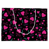 かわいいピンクのハートと愛 – ロマンチックなパターン ラージペーパーバッグ (裏面)