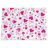 かわいいピンクのハートと愛 – ロマンチックなパターン ラージペーパーバッグ (正面)