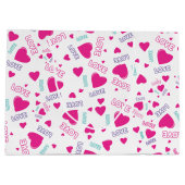 かわいいピンクのハートと愛 – ロマンチックなパターン ラージペーパーバッグ (裏面)