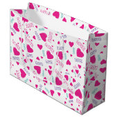 かわいいピンクのハートと愛 – ロマンチックなパターン ラージペーパーバッグ (正面アングル)