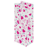 かわいいピンクのハートと愛 – ロマンチックなパターン ワインギフトバッグ (裏面アングル)