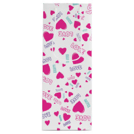 かわいいピンクのハートと愛 – ロマンチックなパターン ワインギフトバッグ