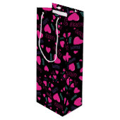 かわいいピンクのハートと愛 – ロマンチックなパターン ワインギフトバッグ (正面アングル)
