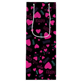 かわいいピンクのハートと愛 – ロマンチックなパターン ワインギフトバッグ