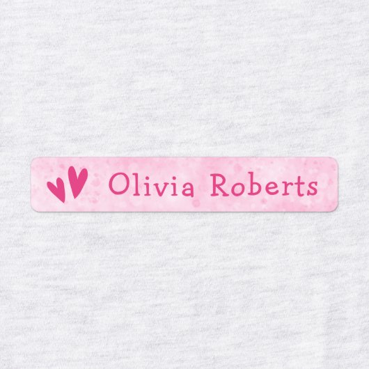 かわいいピンクのハートと文字ガーリーのファブリック服 ラベル (デザイン1)