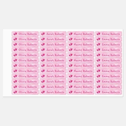 かわいいピンクのハートと文字ガーリーのファブリック服 ラベル (シート)