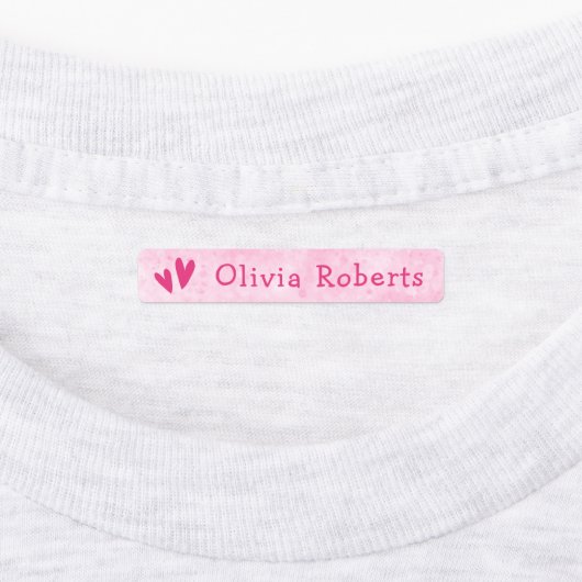 かわいいピンクのハートと文字ガーリーのファブリック服 ラベル (貼付)