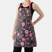 かわいいピンクのハートと花のドッグママ フォト コラージュ エプロン (インサイチュ)