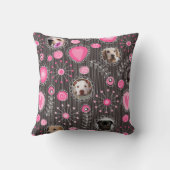 かわいいピンクのハートと花のドッグママ フォト コラージュ クッション (裏面)