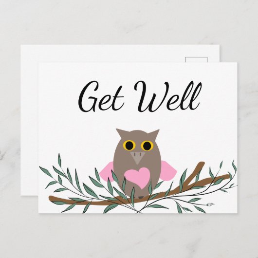 かわいいピンクのハートのフクロウの枝の回復スクリプト ポストカード (正面/裏面)