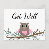 かわいいピンクのハートのフクロウの枝の回復スクリプト ポストカード (正面)